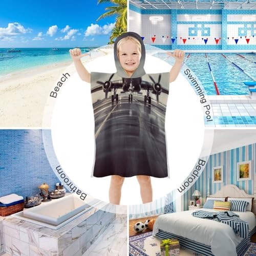 Kids Hooded Beach Towel with Airplane Design