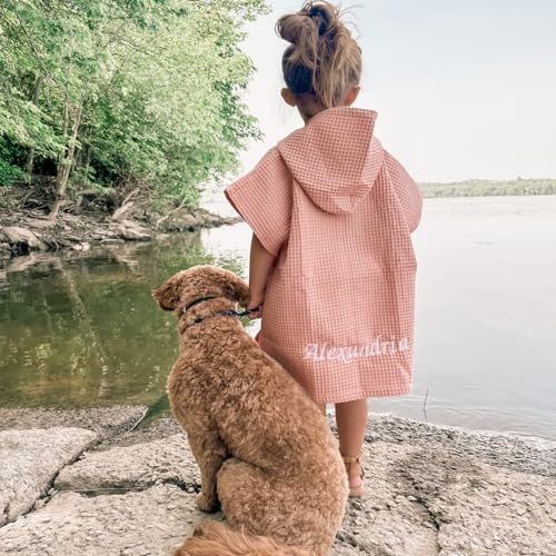 Kids Waffle Beach Towel Poncho with Custom Embroidery