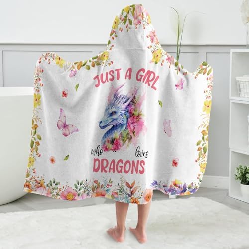 Dragon Hooded Bath Towels for Girls