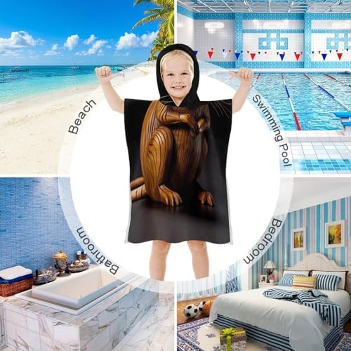 Wood Carving Mouse Kids Hooded Bath Towel