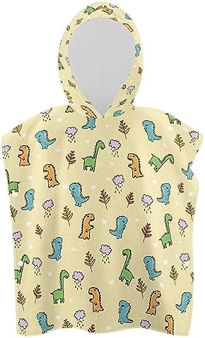 Goronwyfloyd Children Hooded Shower Towel with Yellow Dinosaur Leaf Pattern