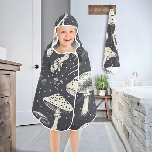 Mushrooms Black Kids Bath Towel 24x50 Hooded Towel for Children