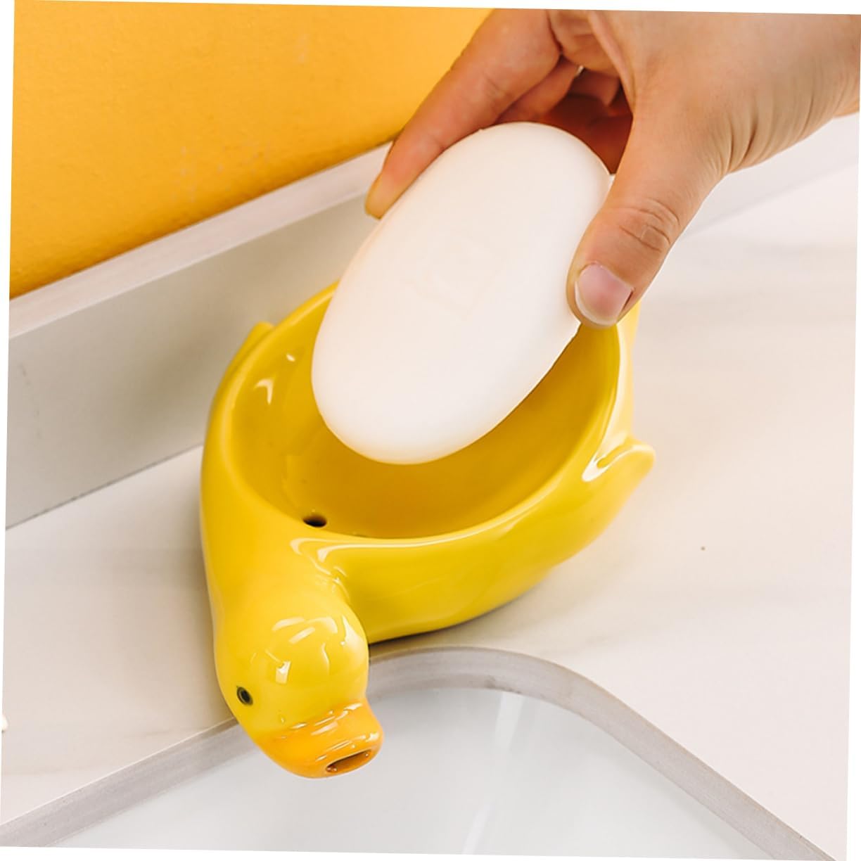 Ciieeo Decorative Ceramic Soap Holder Duck for Bathroom