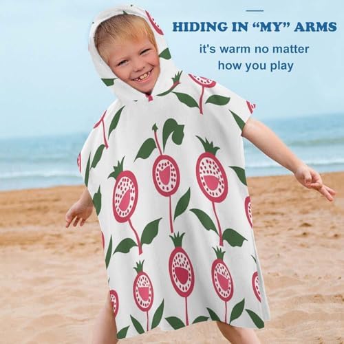 Kids Hooded Beach Towel with Pomegranate Pattern Design