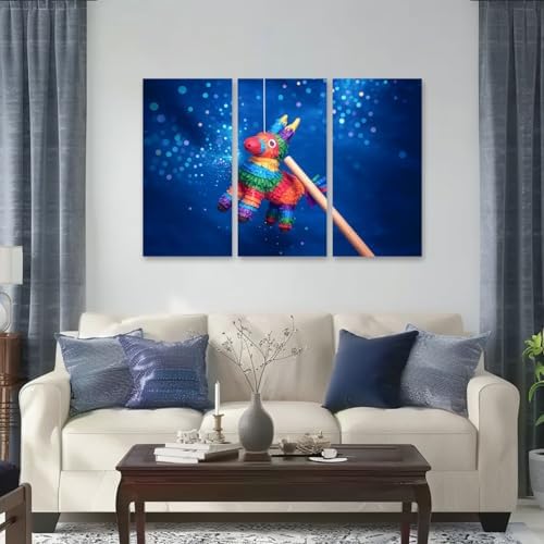3 Panels Mexican Piata Party Canvas Art Poster Print