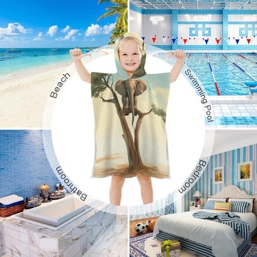 Kids Hooded Beach Towel with Elephant Print