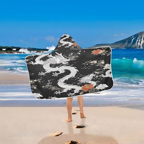 Blueangle Kids Bath Towel Wrap - Black Dragons Hooded Towel