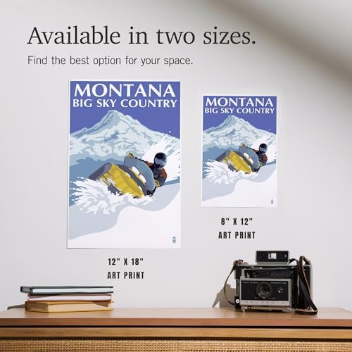 Lantern Press 8x12 Art Print Montana Big Sky Snowmobile Scene