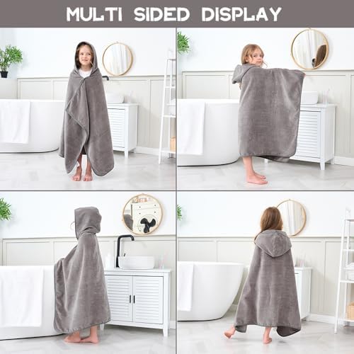 Hiturbo Kids Hooded Bath Towel - 50x30 inches Gray