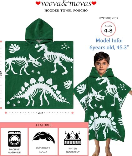 VOOVA MOVAS Dinosaur Hooded Towel for Kids 4-8 Years