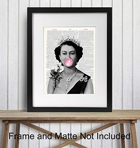 Queen Elizabeth Blowing Bubbles Funny Wall Art Print 8x10