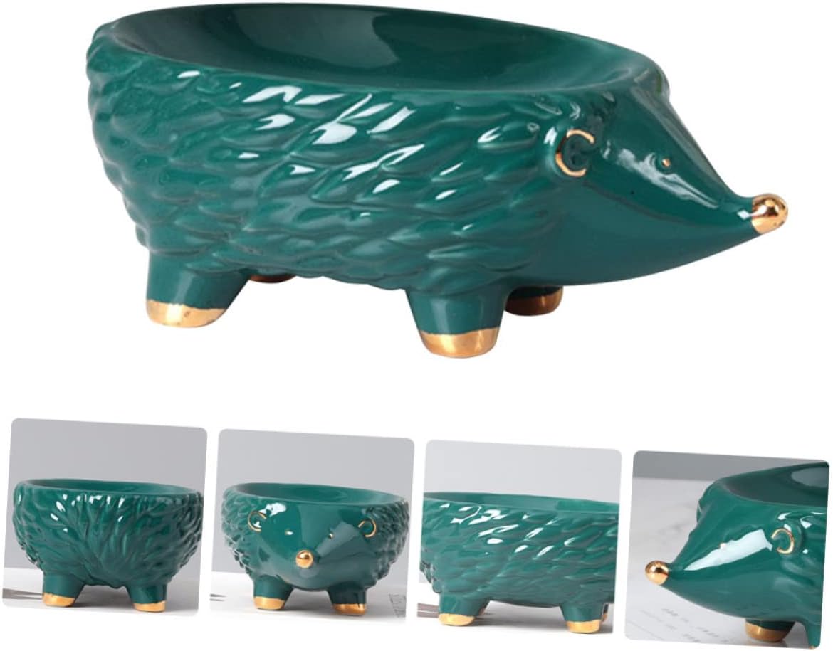 Ceramic Hedgehog Soap Holder Cute Green Bathroom Storage Rack