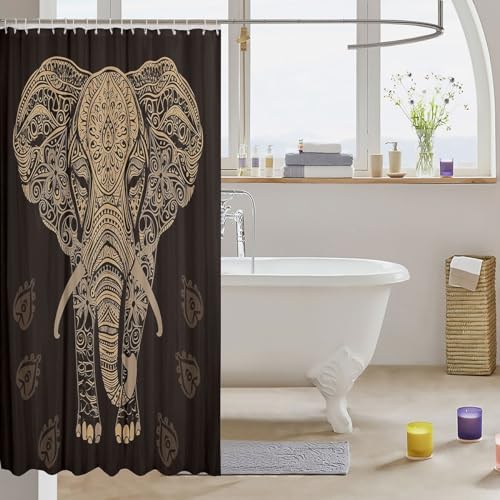 Feelyou Ethnic Elephant Print Shower Curtain Set