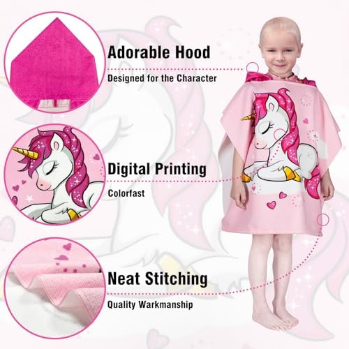 Growell Hooded Kids Beach Towel - Unicorn Pink