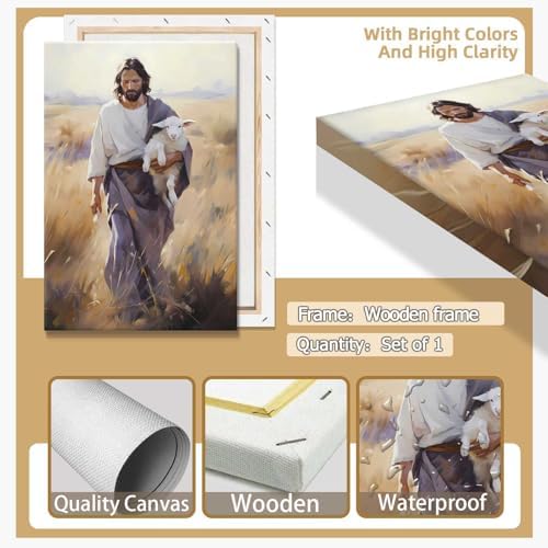 Jesus and the Lamb Poster Canvas Wall Art 12x16in Framed