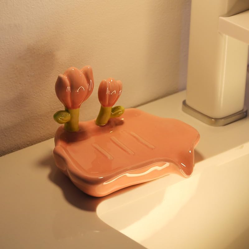 Flower Soap Dish Tray with Drainage Red
