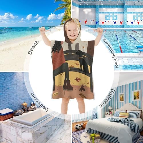 Kids Hooded Bath Towel with Park Bench Print