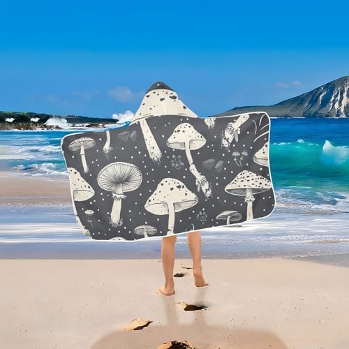 Mushrooms Black Kids Bath Towel 24x50 Hooded Towel for Children