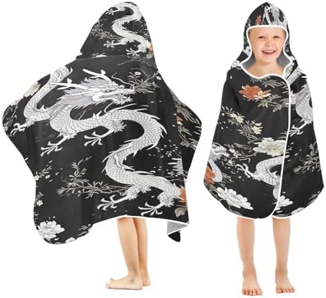 Blueangle Kids Bath Towel Wrap - Black Dragons Hooded Towel