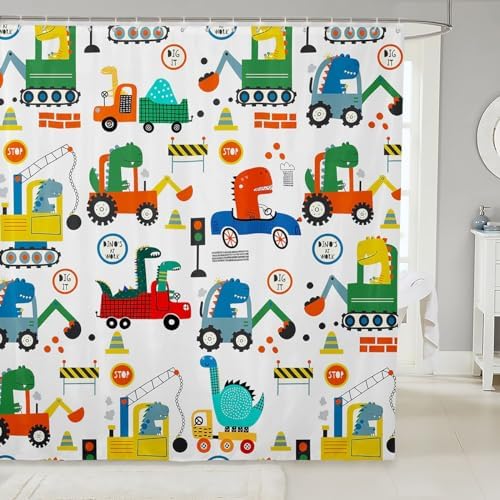 Feelyou Excavator Bath Curtain 72x72 Kids Dinosaur Shower Curtain Set
