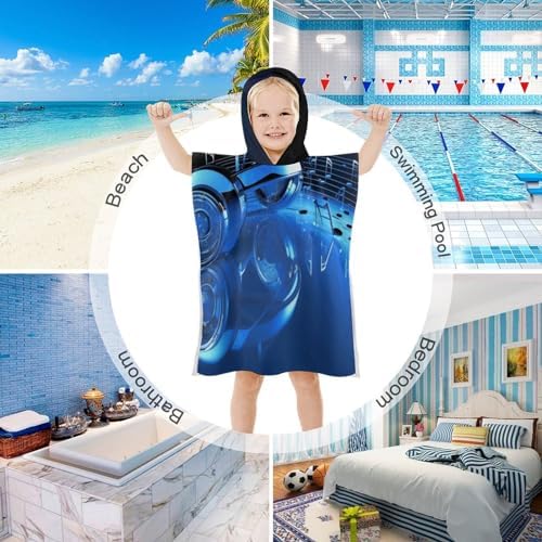 Kids Bath Towel with Blue Music Print Hoodie