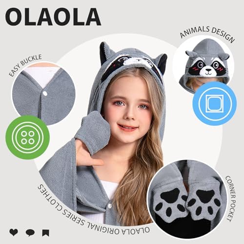 OLAOLA Raccoon Hooded Beach Towel for Kids 3-12 Years