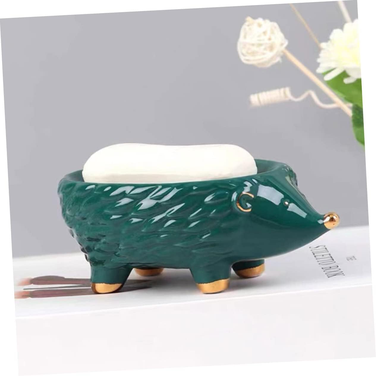 Cute Hedgehog Ceramic Soap Holder for Bathroom and Kitchen