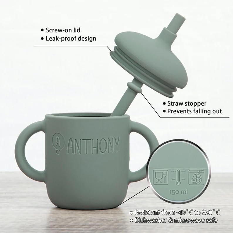 Personalized Engraved Silicone Sippy Cup 5oz for Baby Toddlers