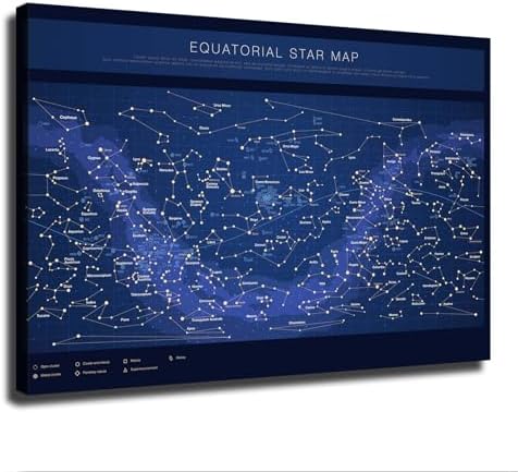 Highly Detailed Equatorial Star Map Poster Canvas Wall Art Framed