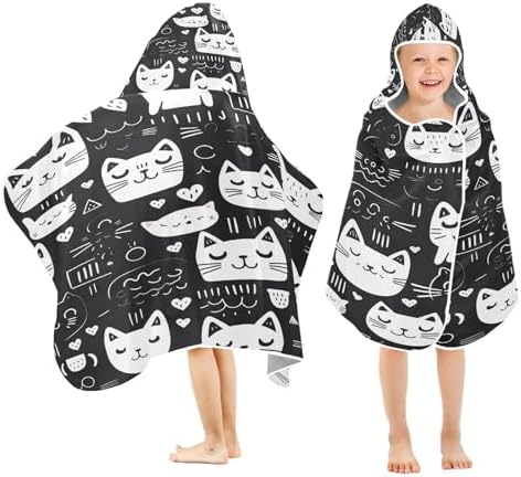 Cute Cartoon Cats Hooded Kids Bath Towel