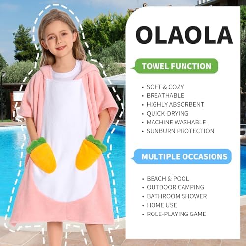 OLAOLA Bunny Hooded Kids Beach Towel for 3-12 Years