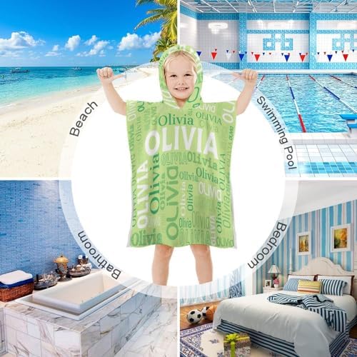 Husguciy Personalized Hooded Bath Towel for Kids Light Green