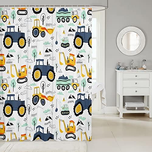 Kids Construction Shower Curtain with 12 Hooks