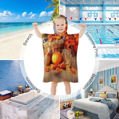 Kids Hooded Bath Towel with Autumn Thanksgiving Print