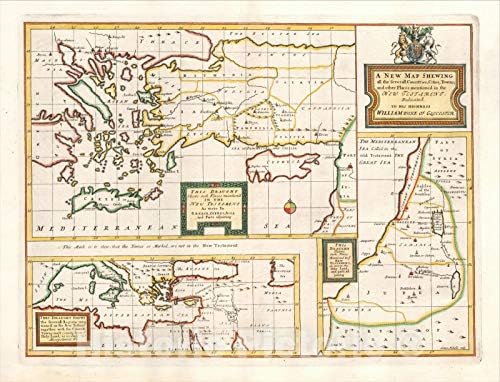Historic Map Showing New Testament Places 1712 Wall Art 30x24