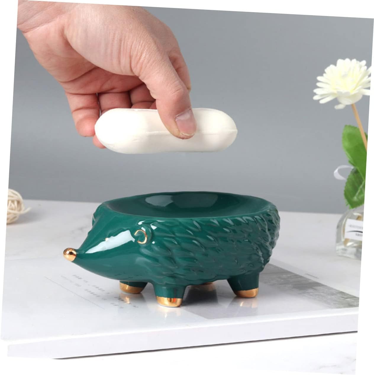 Hedgehog Shaped Ceramic Soap Holder for Bathroom
