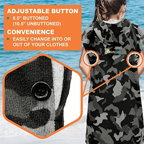 SUN CUBE Kids Hooded Swim Poncho Robe for Beach and Pool Use