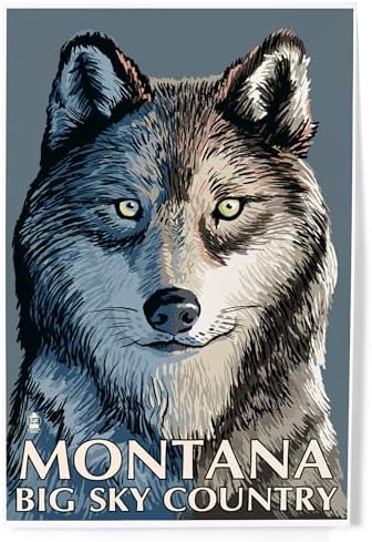 Lantern Press 8x12 Wolf Art Print Montana Big Sky