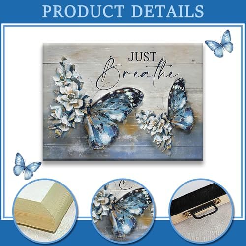 Farmhouse Blue Butterfly Wall Art Canvas Print
