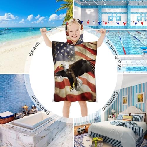 Kids Hooded Beach Towel with Eagle Print
