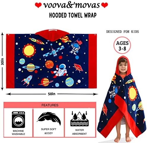 VOOVA MOVAS Space Theme Hooded Towel for Kids 3-10 Years