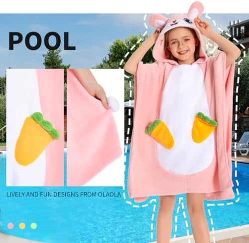 OLAOLA Bunny Hooded Kids Beach Towel for 3-12 Years