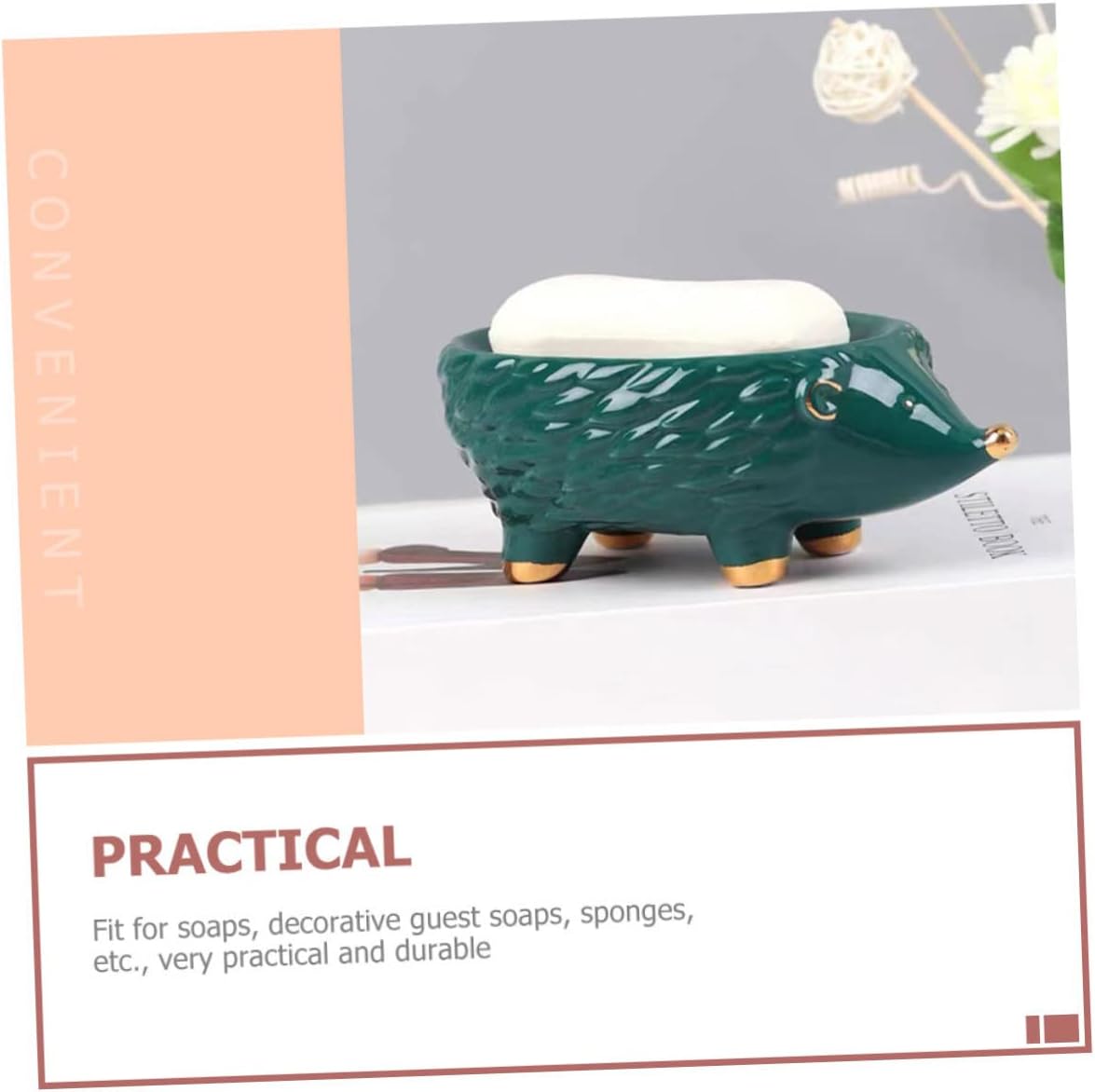 VOSAREA Ceramic Hedgehog Soap Holder Cute Cartoon Bathroom Accessory
