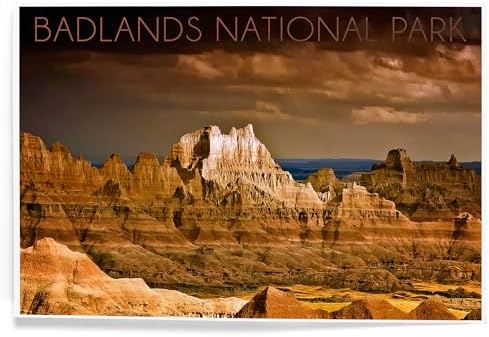 Lantern Press 8x12 Art Print Badlands National Park Stormy Sky