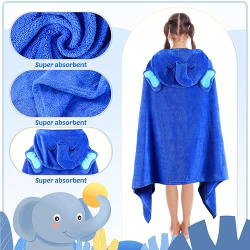 Preboun 2 Pcs Hooded Bath Towel for Kids 3-10 Yrs