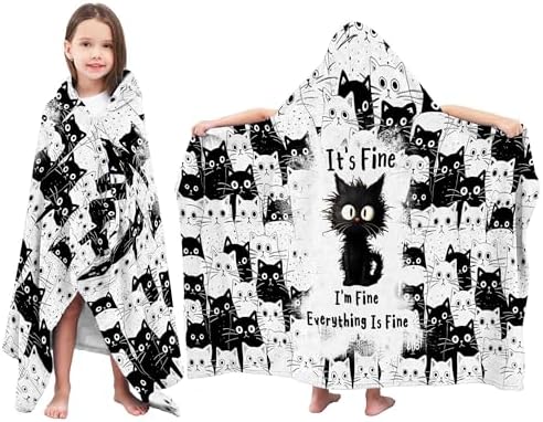 Black Cats Hooded Beach Towel for Kids