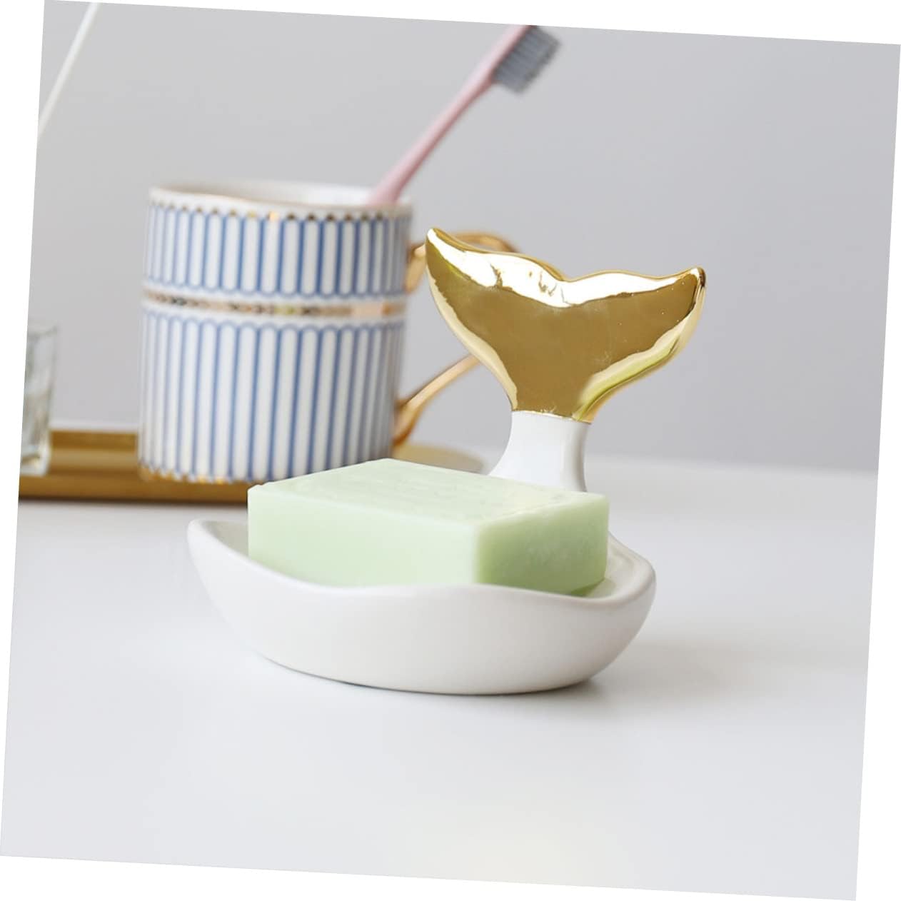 Unomor Mermaid Ceramic Soap Dish Bath Tub Organizer