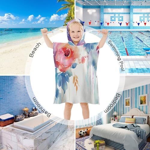 Watercolor Floral Kids Hooded Beach Towel