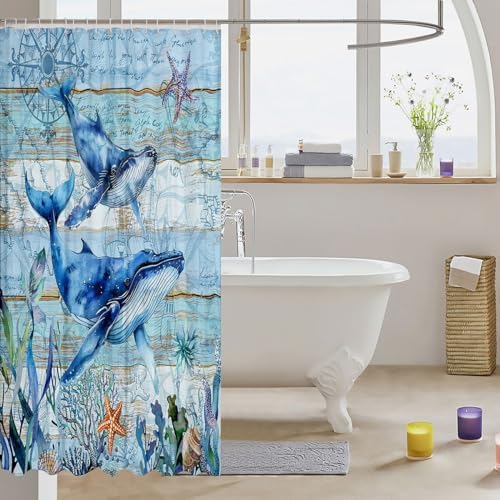 Feelyou Cute Whales Shower Curtain Set 72x78 Kids Ocean Themed