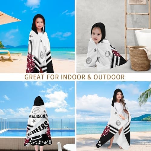 Personalized Kids Bath Towel with Hood and Cheer Quote Football Design